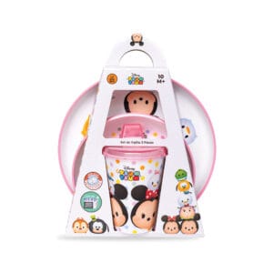 SET  VAJILLA Y VASO  ROSADO DISNEY 3pz